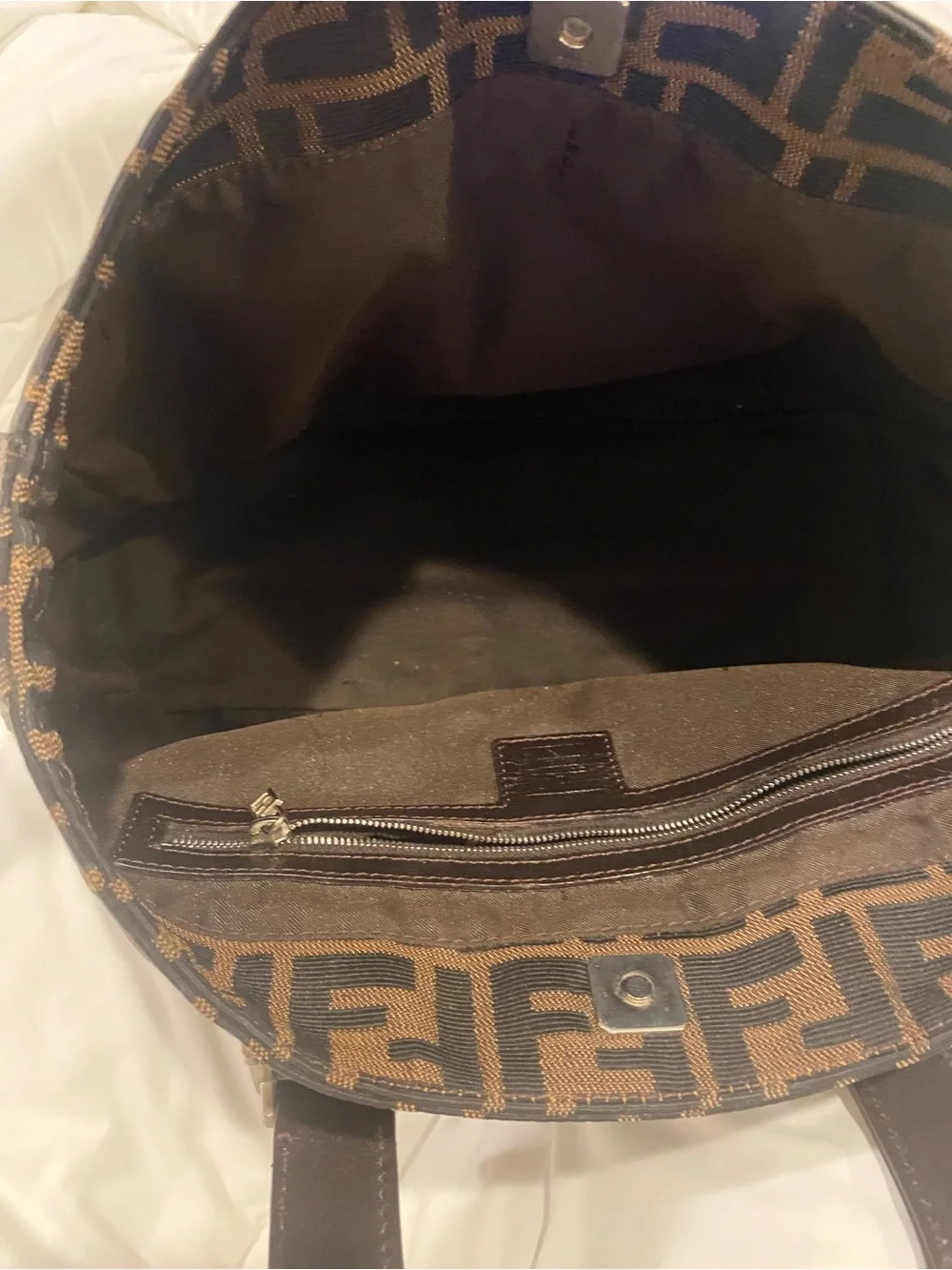 Fendi Brown FF Zucca Tote Bag with Leather Handles